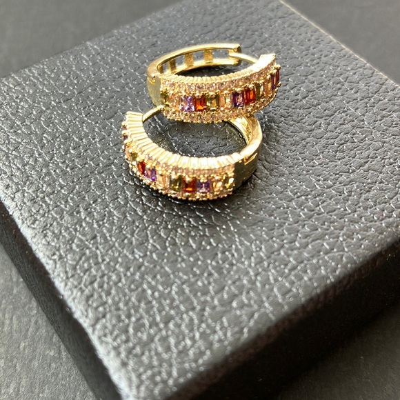 Jewelry - Women’s Earrings 18K Yellow Gold Plated Multi Color Stone.
